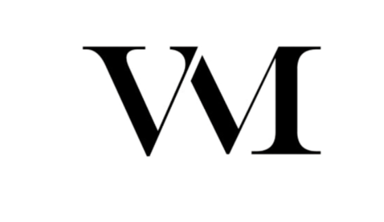Logo Viager Montaigne Monogram stylisé en noir avec les lettres "V" et "M".