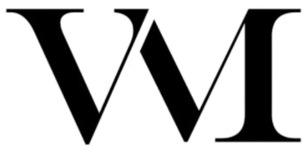 Logo VIAGER MONTAIGNE Lettre "V" et "M" stylisée, en noir sur fond blanc.