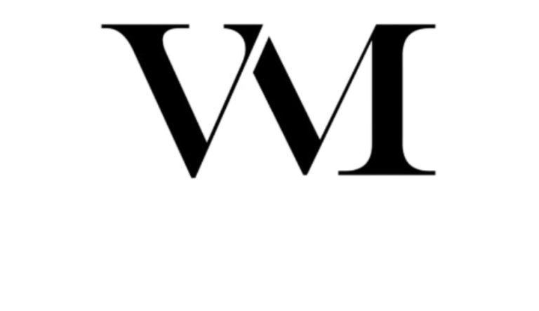 Logo Viager Montaigne Monogram stylisé en noir avec les lettres "V" et "M".